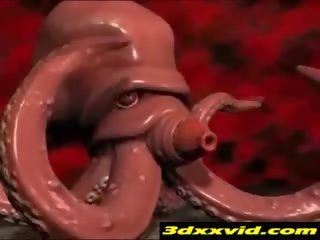 תלת ממדים רגישה נוער creampied על ידי tentacles!